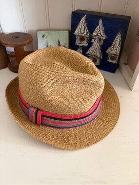 Jay Manuel Straw Fedora with Pink-Accent Multicolor Band